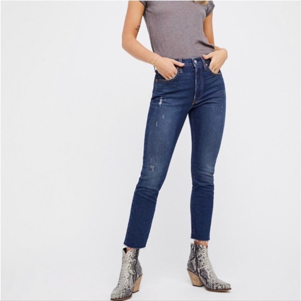 LEVI’S 501 Skinny Jeans in Song for Forever Button Fly Raw Hem 25